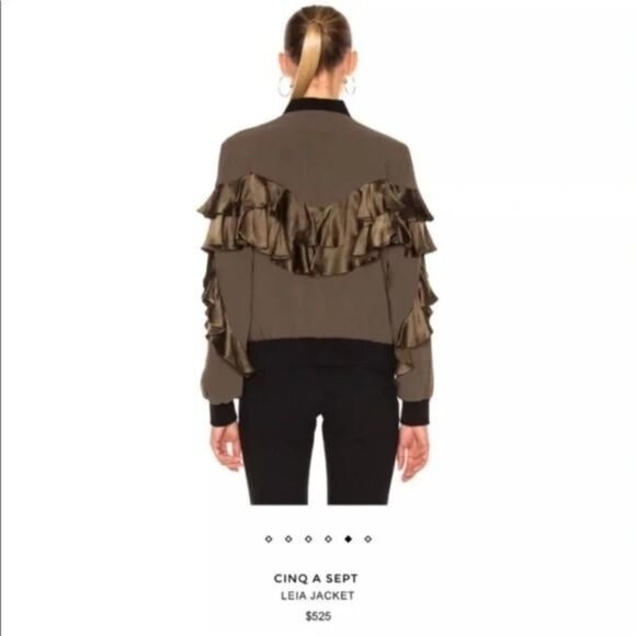 Cinq A Sept Leia Satin-Ruffle Bomber Jacket, Olive size XS - Picture 3 of 7